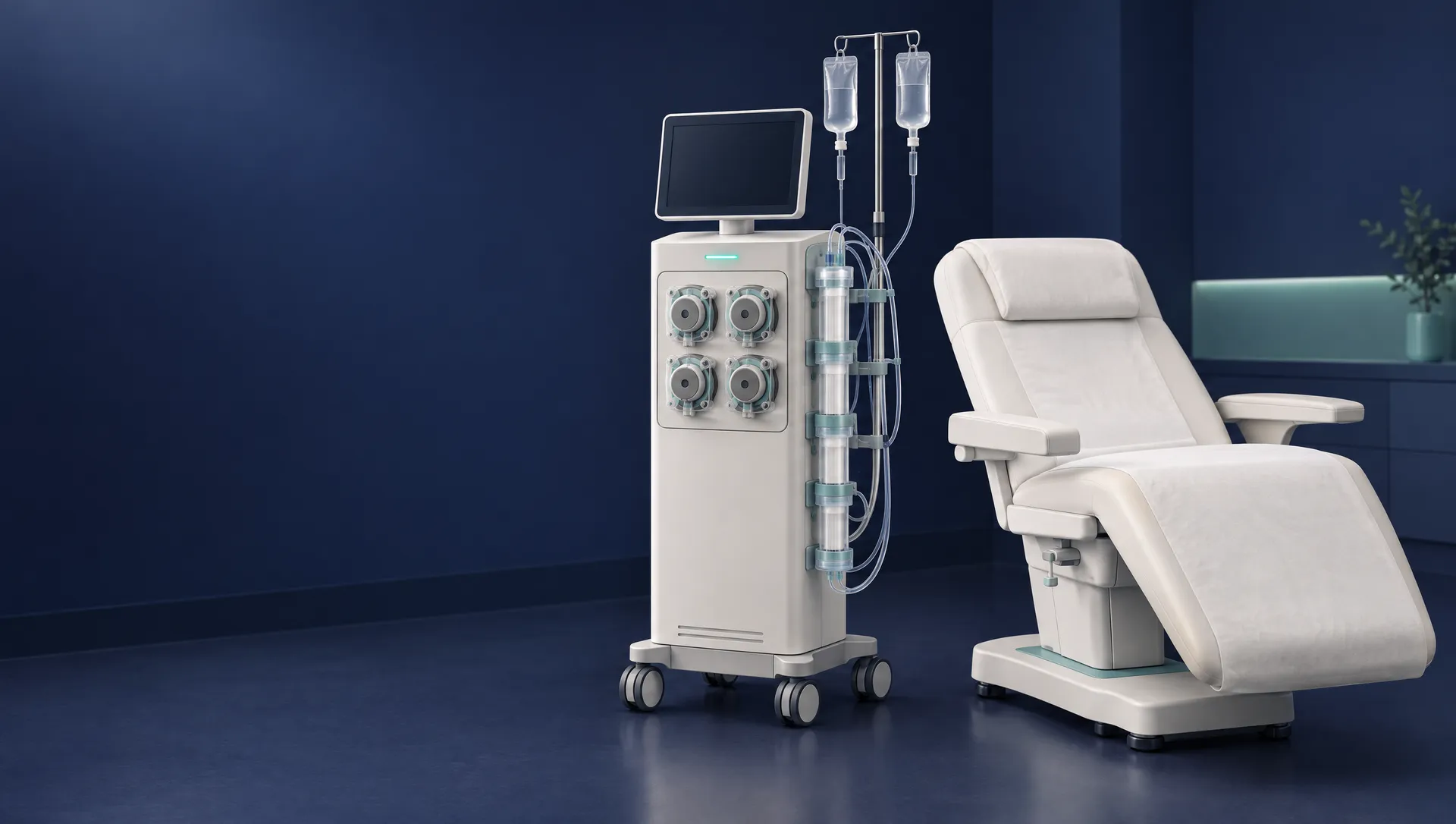 Illustration of a h.e.l.p. apheresis, used for long/post-covid and lyme device